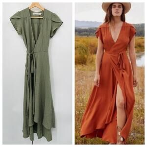 Christy Dawn XS Autumn Green Gingham Wrap Dress